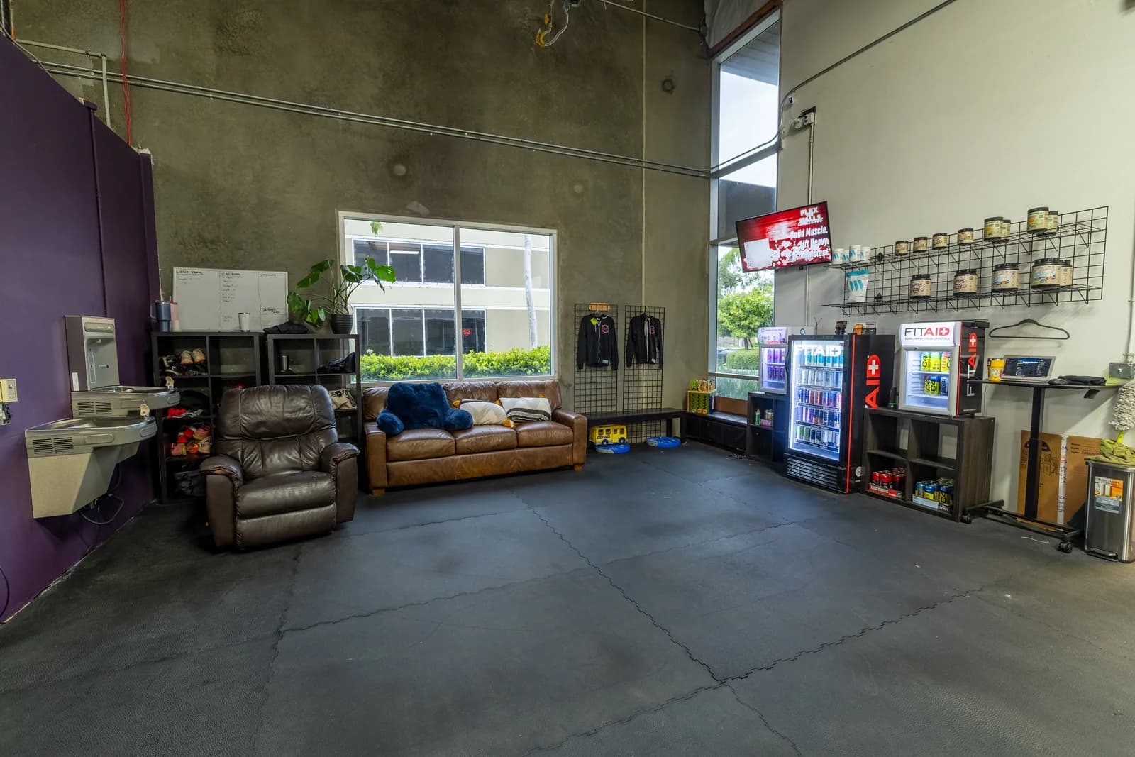 One Life CrossFit member lounge and refreshment area